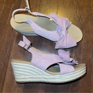 Ugg Camilla Wedge Heel Bow Sandal in Powder Pink Suede